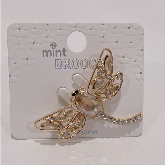 Mint Dragonfly Brooch with Gold and Light Brown Accents - Picture 1 of 4